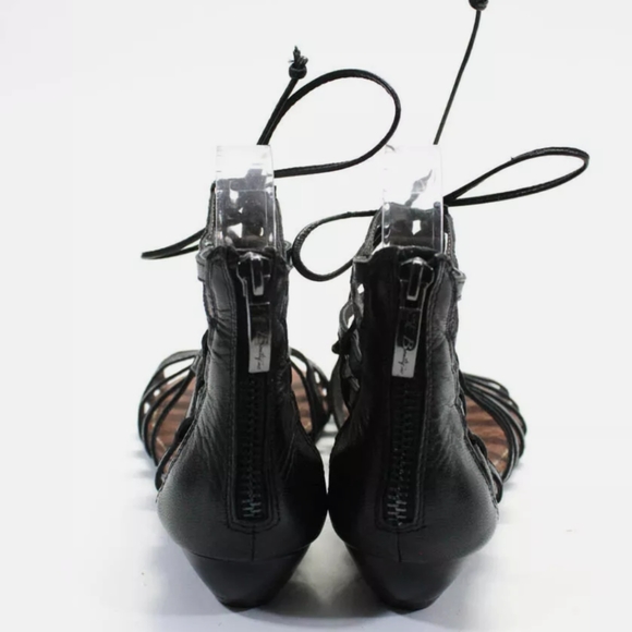 SE Boutique | Sam Edelman Black Leather Sandals mini wedge 7.5 37.5 zip - Picture 4 of 5